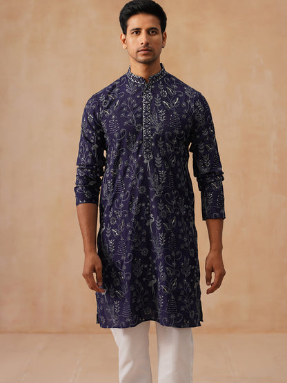 Embroidered Silk Blend Kurta Set For Men