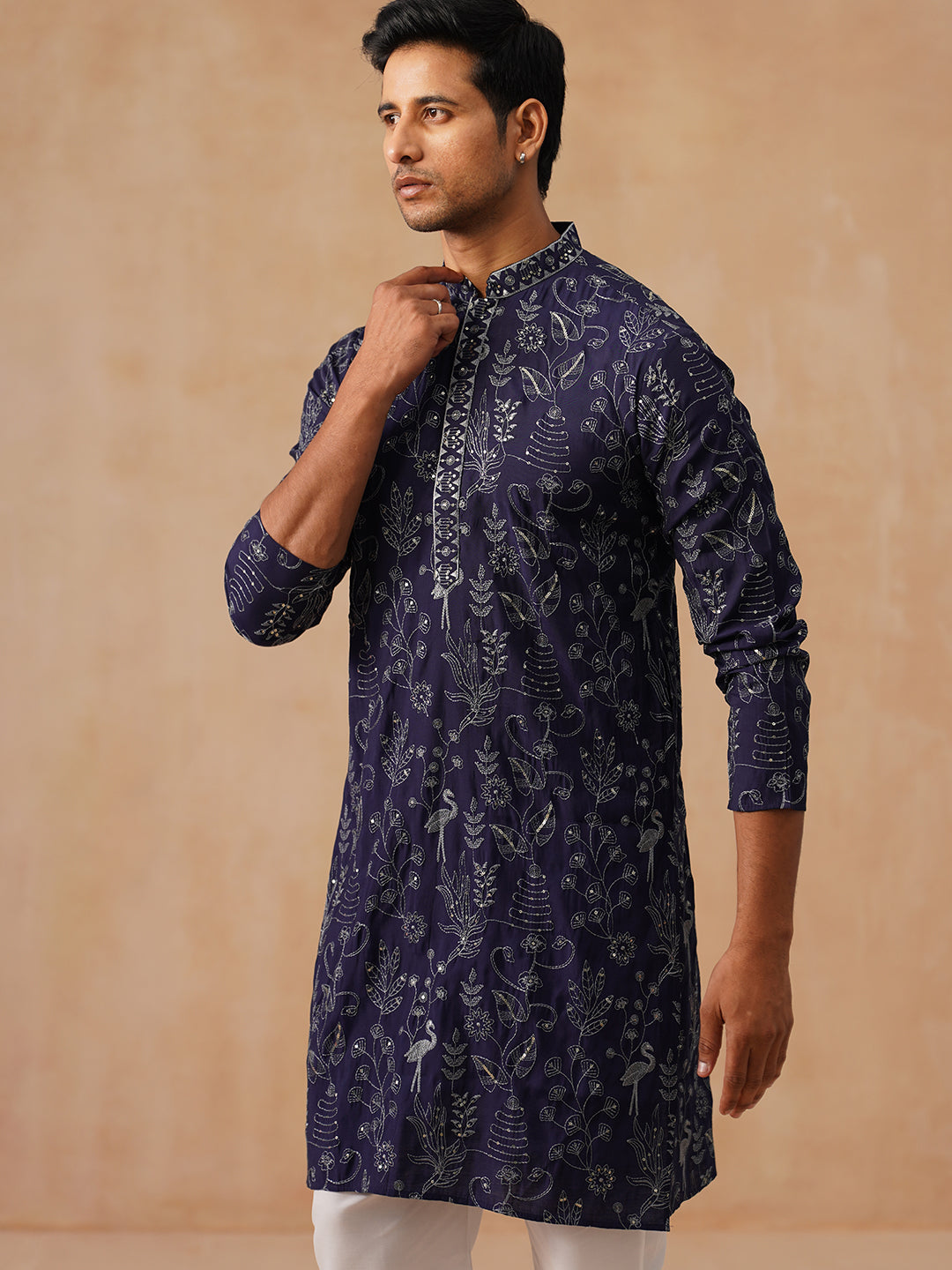 Embroidered Silk Blend Kurta Set For Men