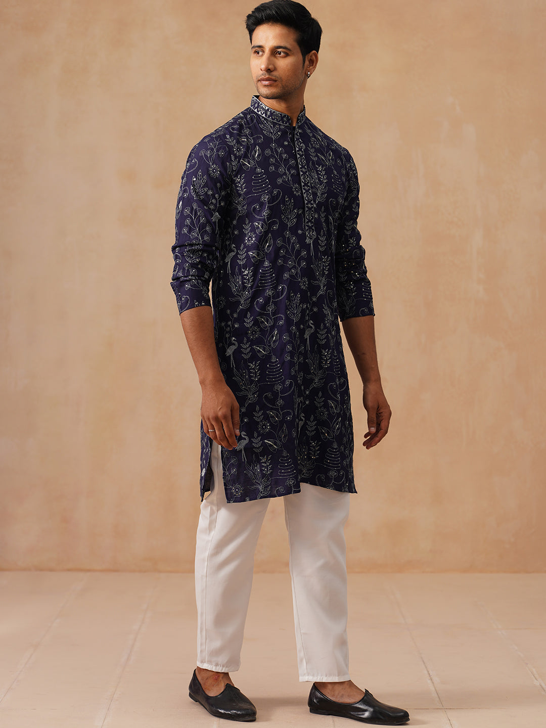 Embroidered Silk Blend Kurta Set For Men