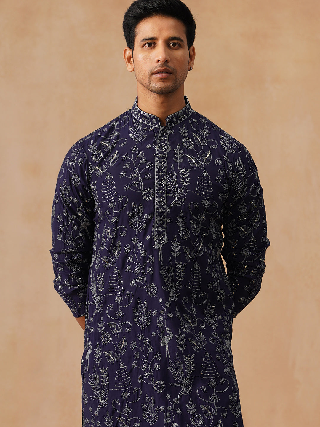 Embroidered Silk Blend Kurta Set For Men