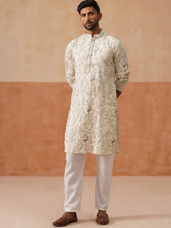 Embroidered Silk Blend Kurta Set For Men