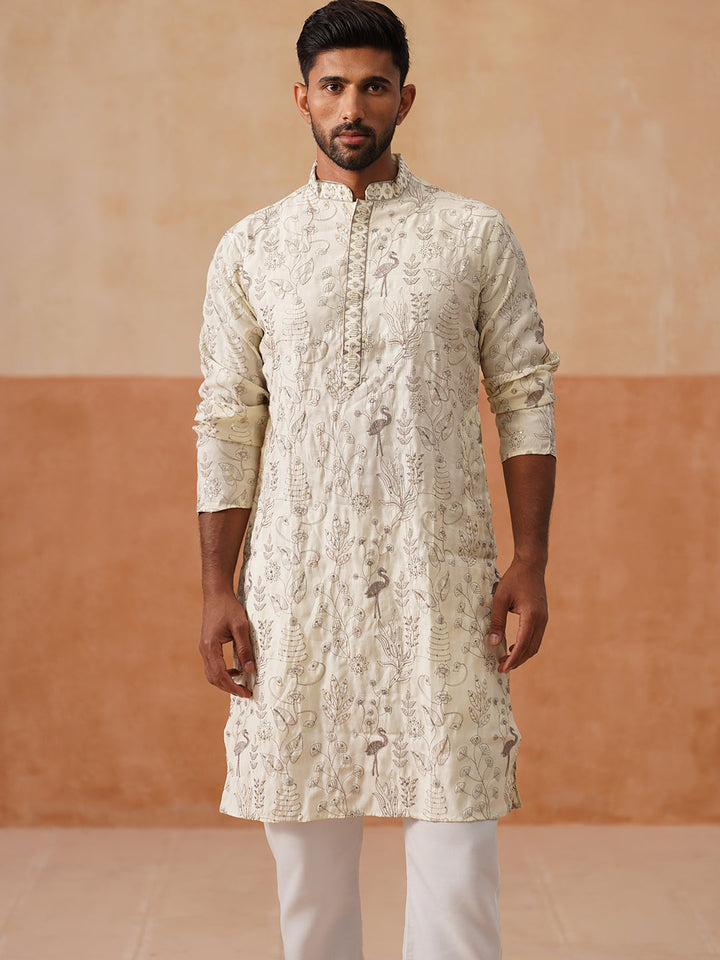 Embroidered Silk Blend Kurta Set For Men