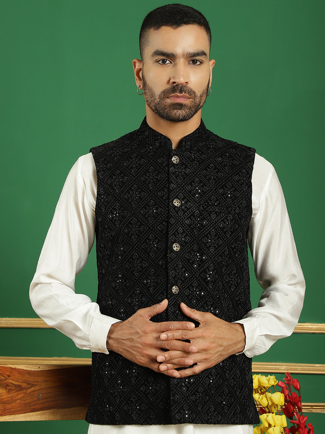 Men'S Sequins Velvet Nehru Jacket