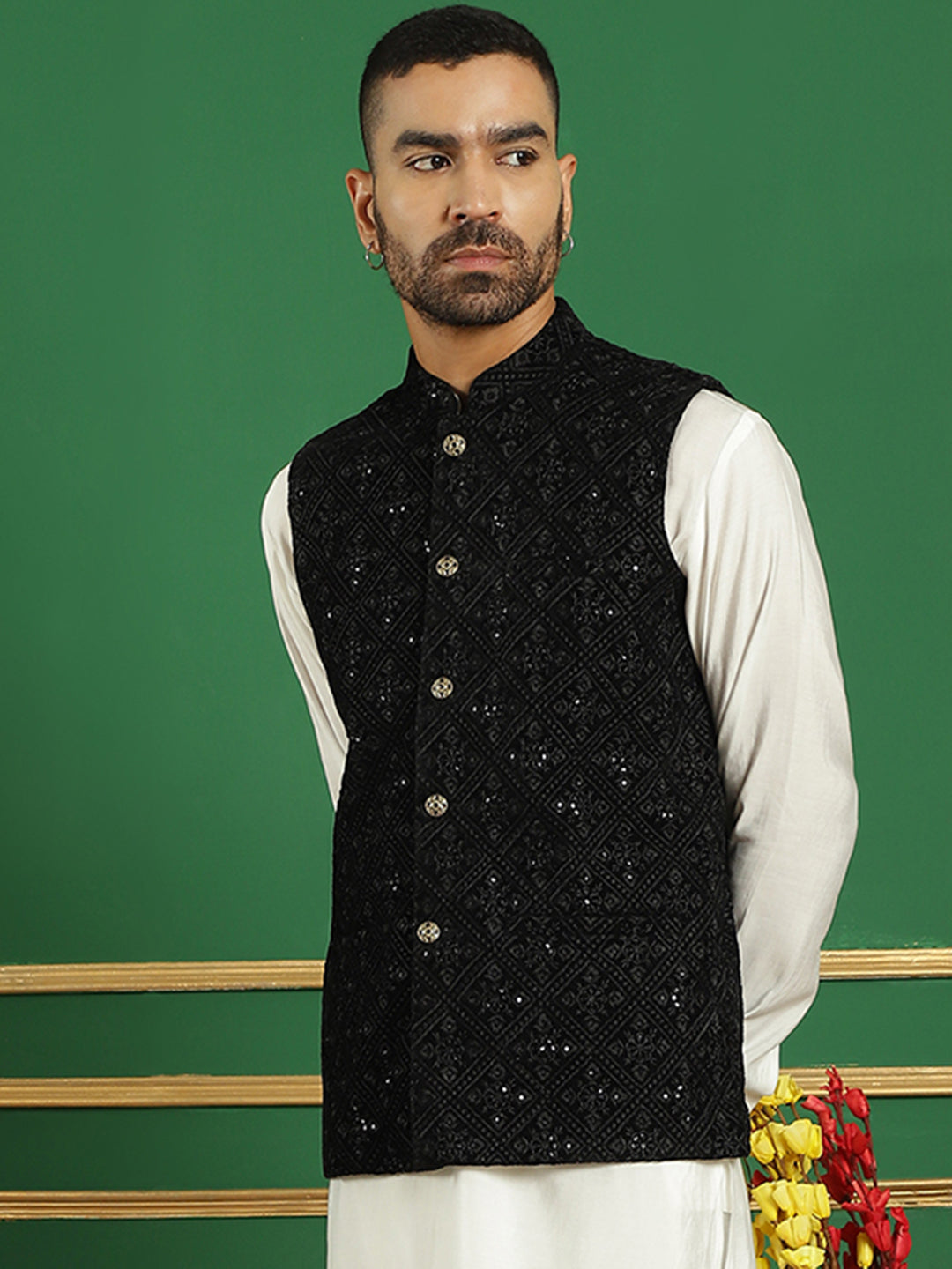 Men'S Sequins Velvet Nehru Jacket