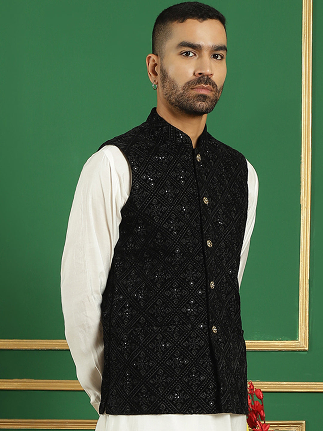 Men'S Sequins Velvet Nehru Jacket