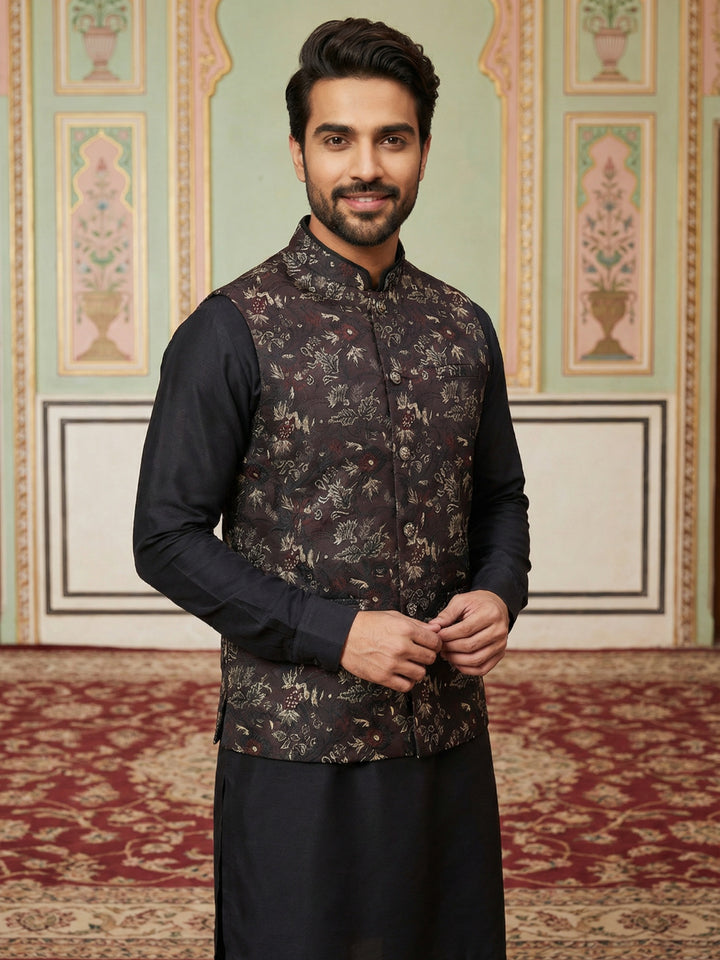Embossed Silk Blend Nehru Jacket