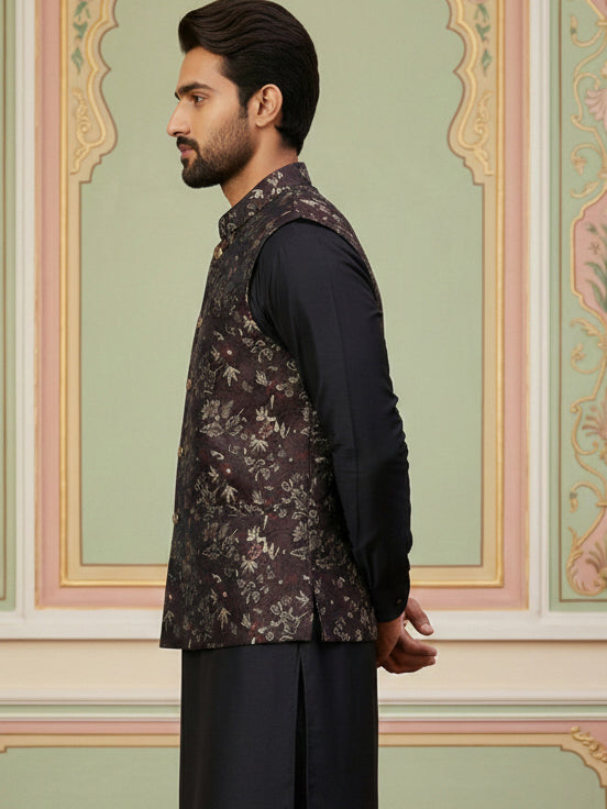Embossed Silk Blend Nehru Jacket