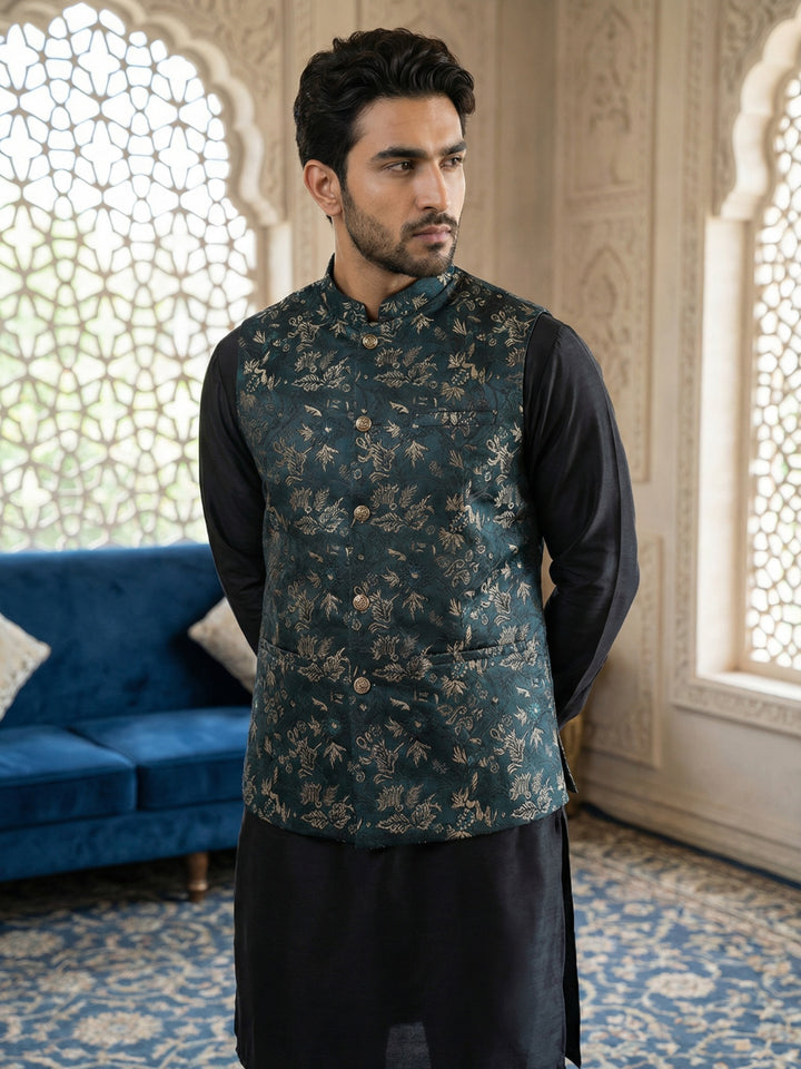 Embossed Silk Blend Nehru Jacket