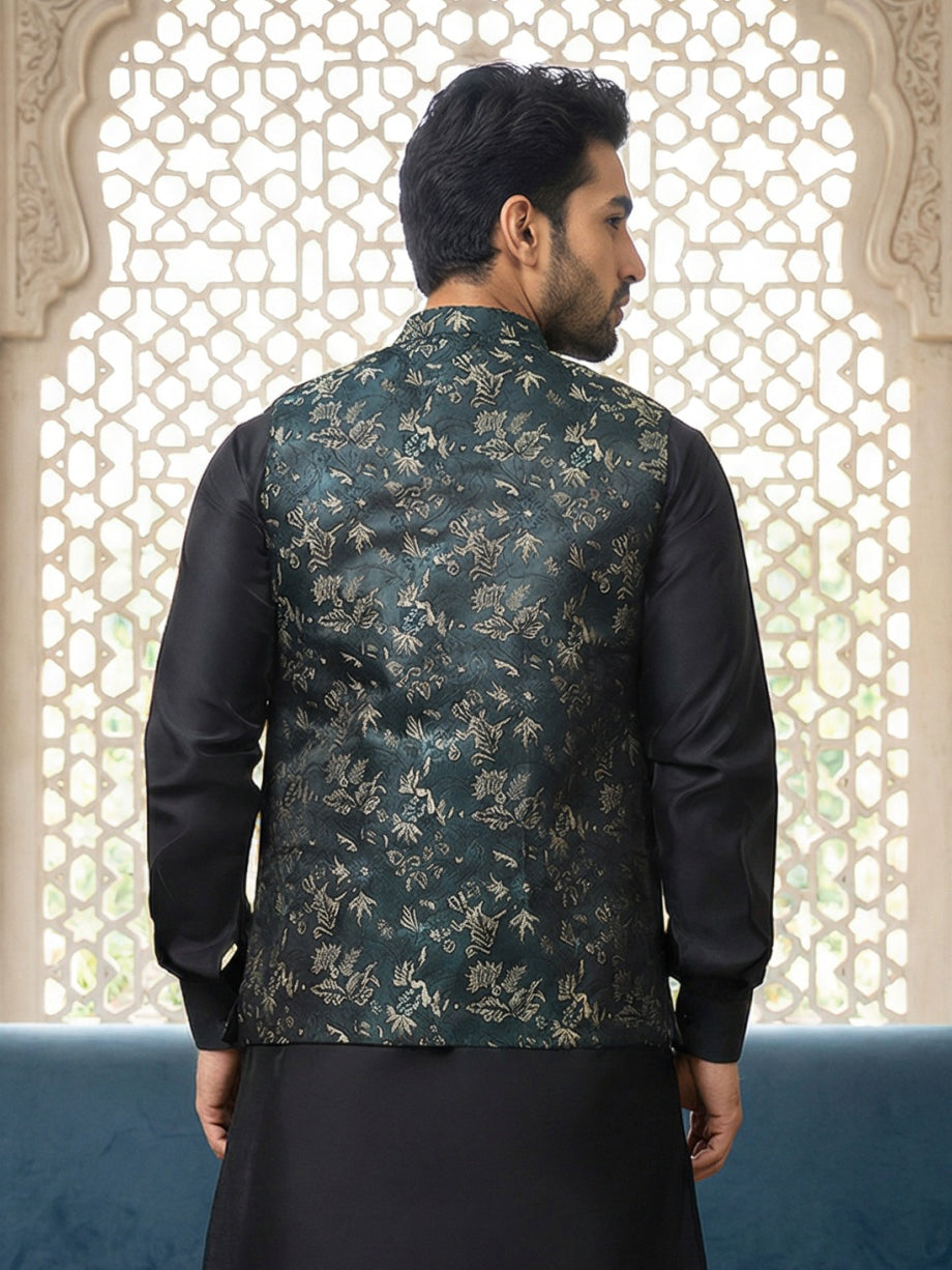 Embossed Silk Blend Nehru Jacket