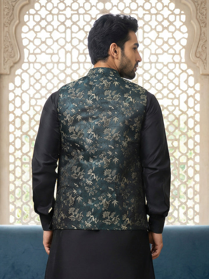 Embossed Silk Blend Nehru Jacket