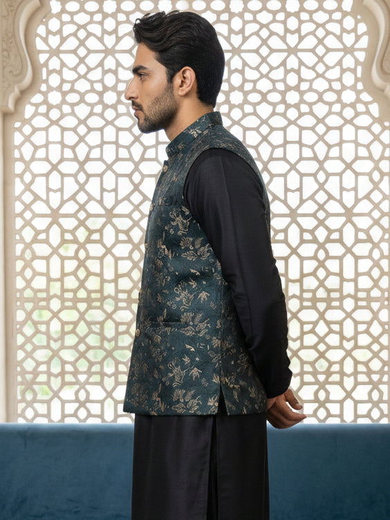 Embossed Silk Blend Nehru Jacket