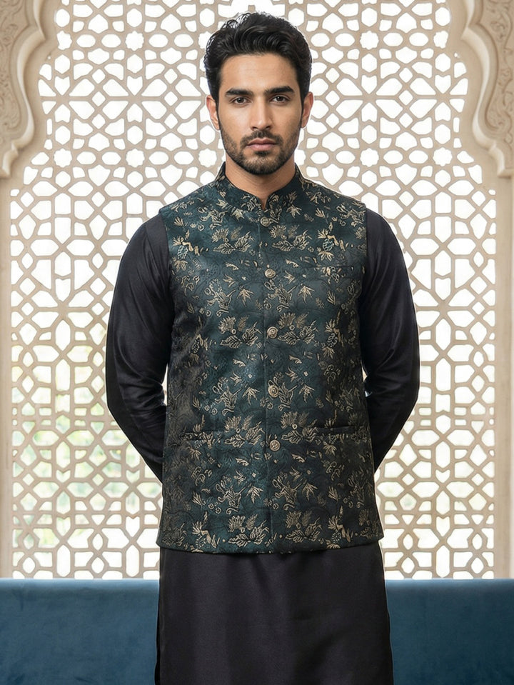 Embossed Silk Blend Nehru Jacket