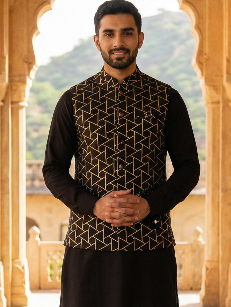 Embroidered Silk Blend Nehru Jacket