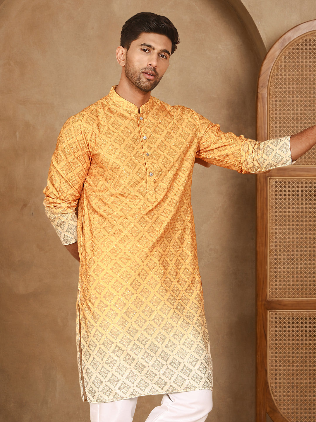 Purple Ombre Printed Kurta For Men