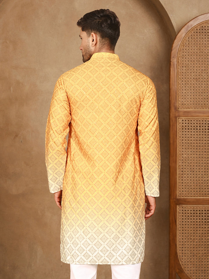 Purple Ombre Printed Kurta For Men
