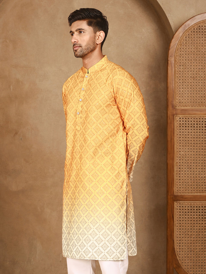 Purple Ombre Printed Kurta For Men