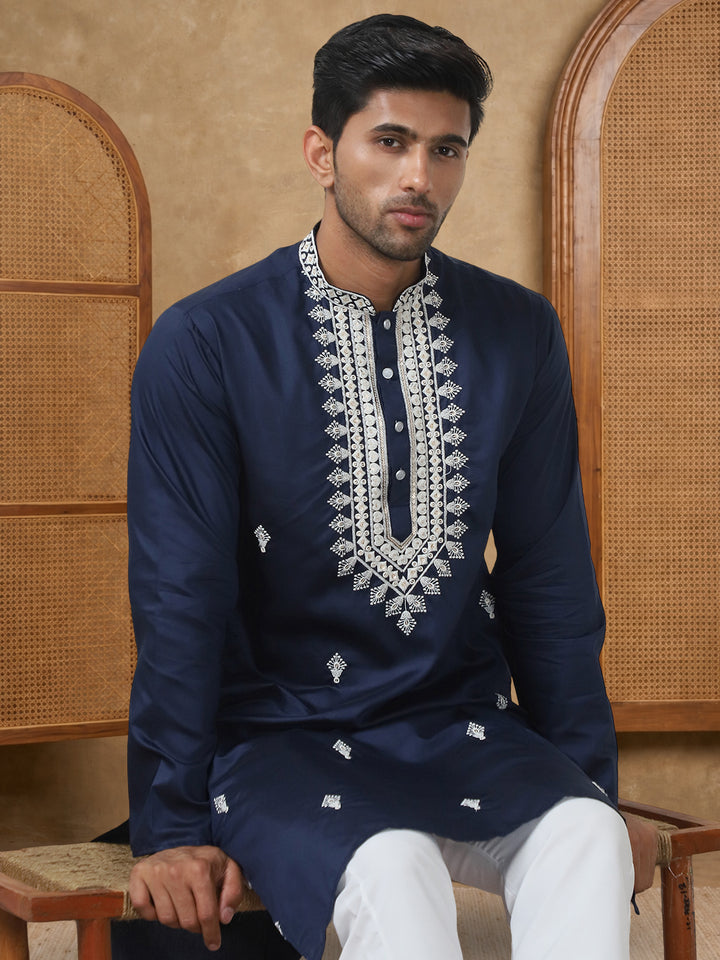Silk Blend Embroidered Ethnic Kurta