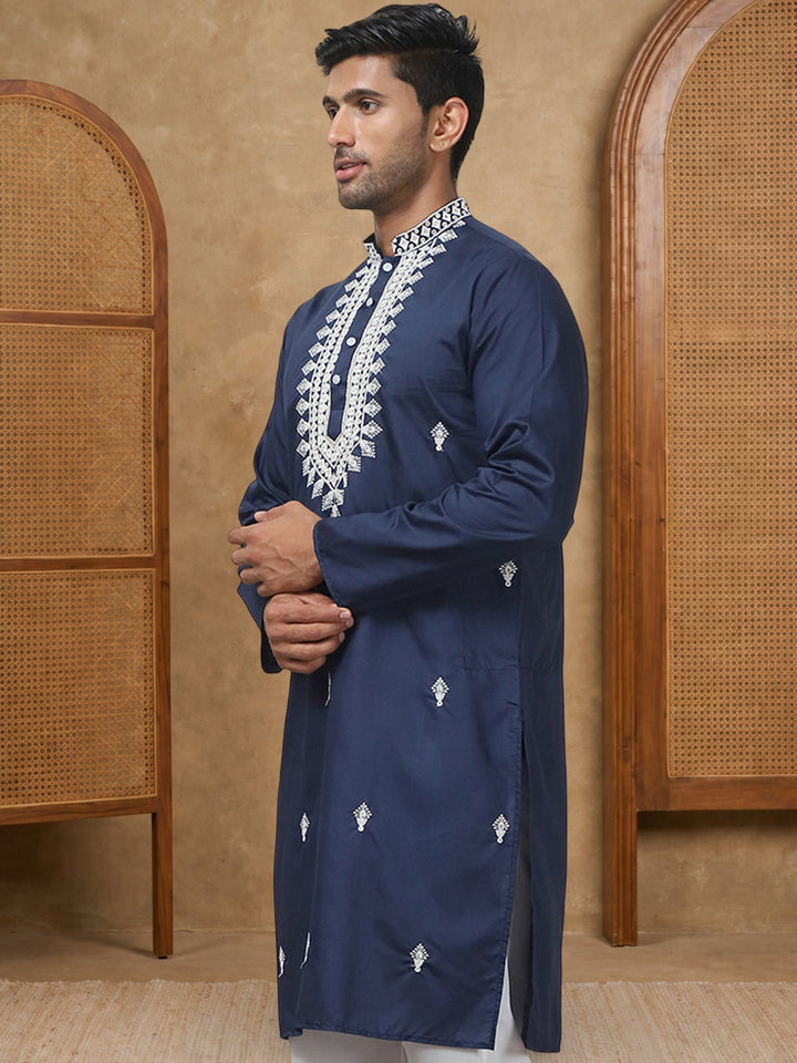 Silk Blend Embroidered Ethnic Kurta