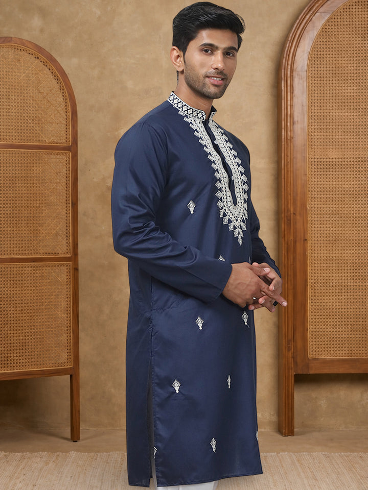 Silk Blend Embroidered Ethnic Kurta