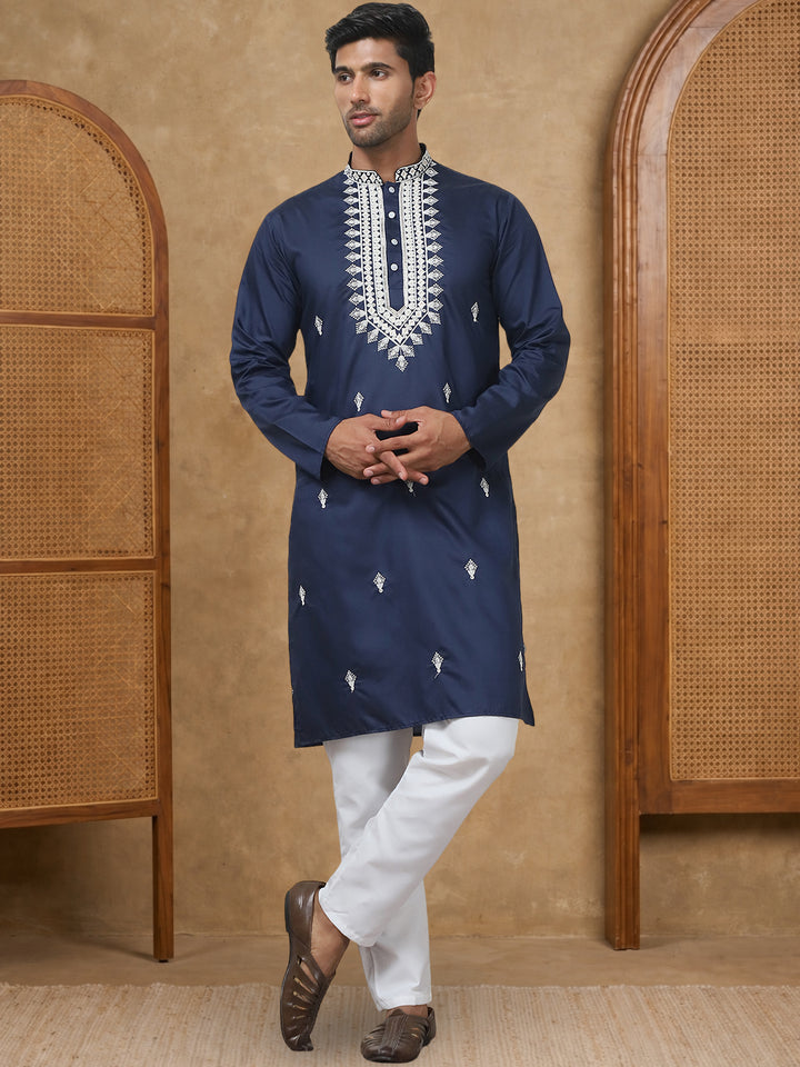 Silk Blend Embroidered Ethnic Kurta