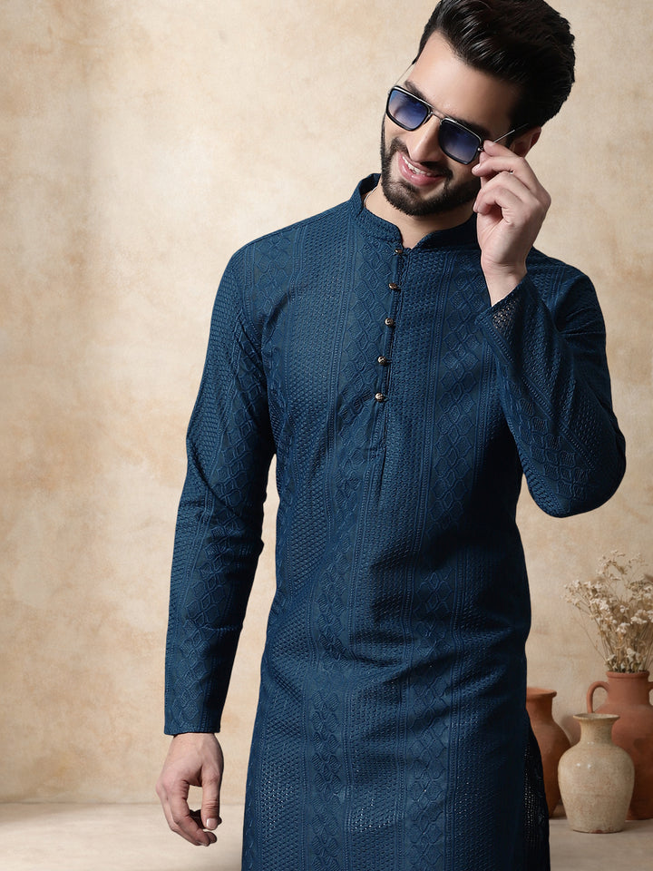 Embroidered Cotton Kurta For Men