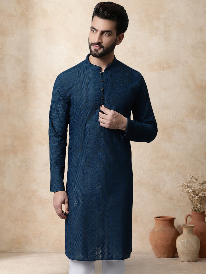 Embroidered Cotton Kurta For Men