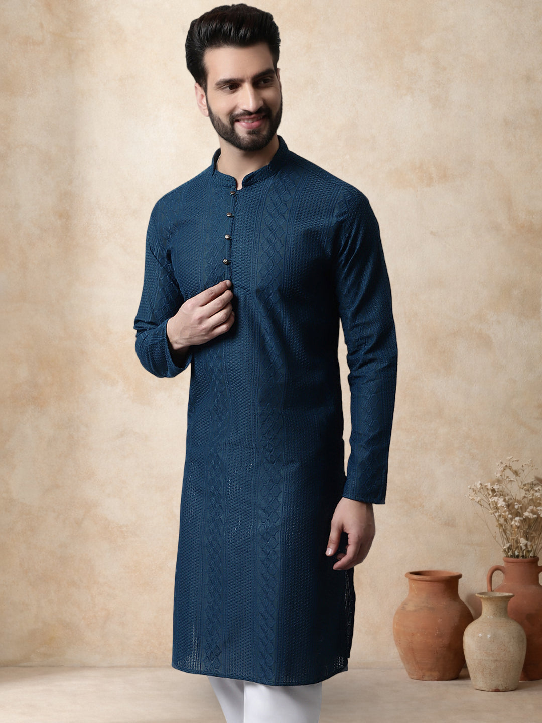 Embroidered Cotton Kurta For Men