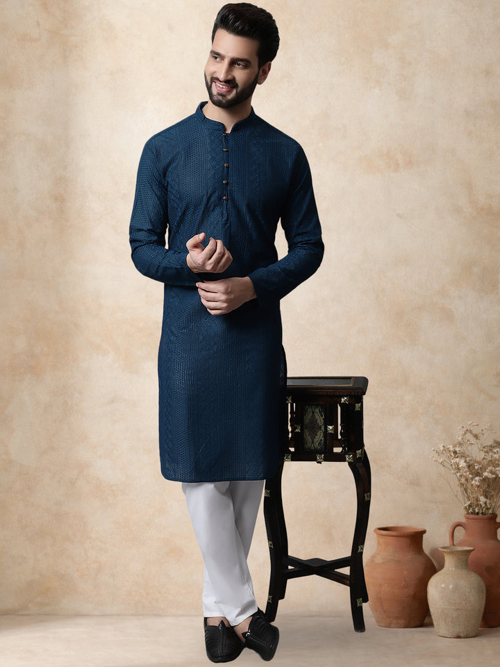 Embroidered Cotton Kurta For Men