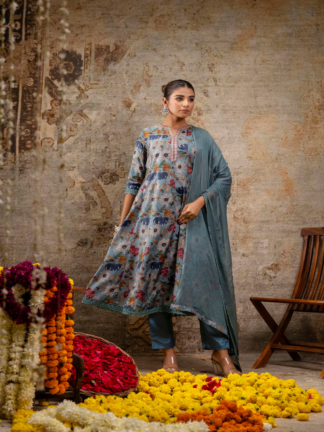 Mokshi green muslin embroidered kurta wholesale manufacturer & exporter from India