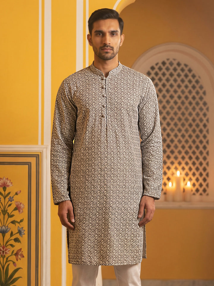 Floral Embroidered Kurta For Men