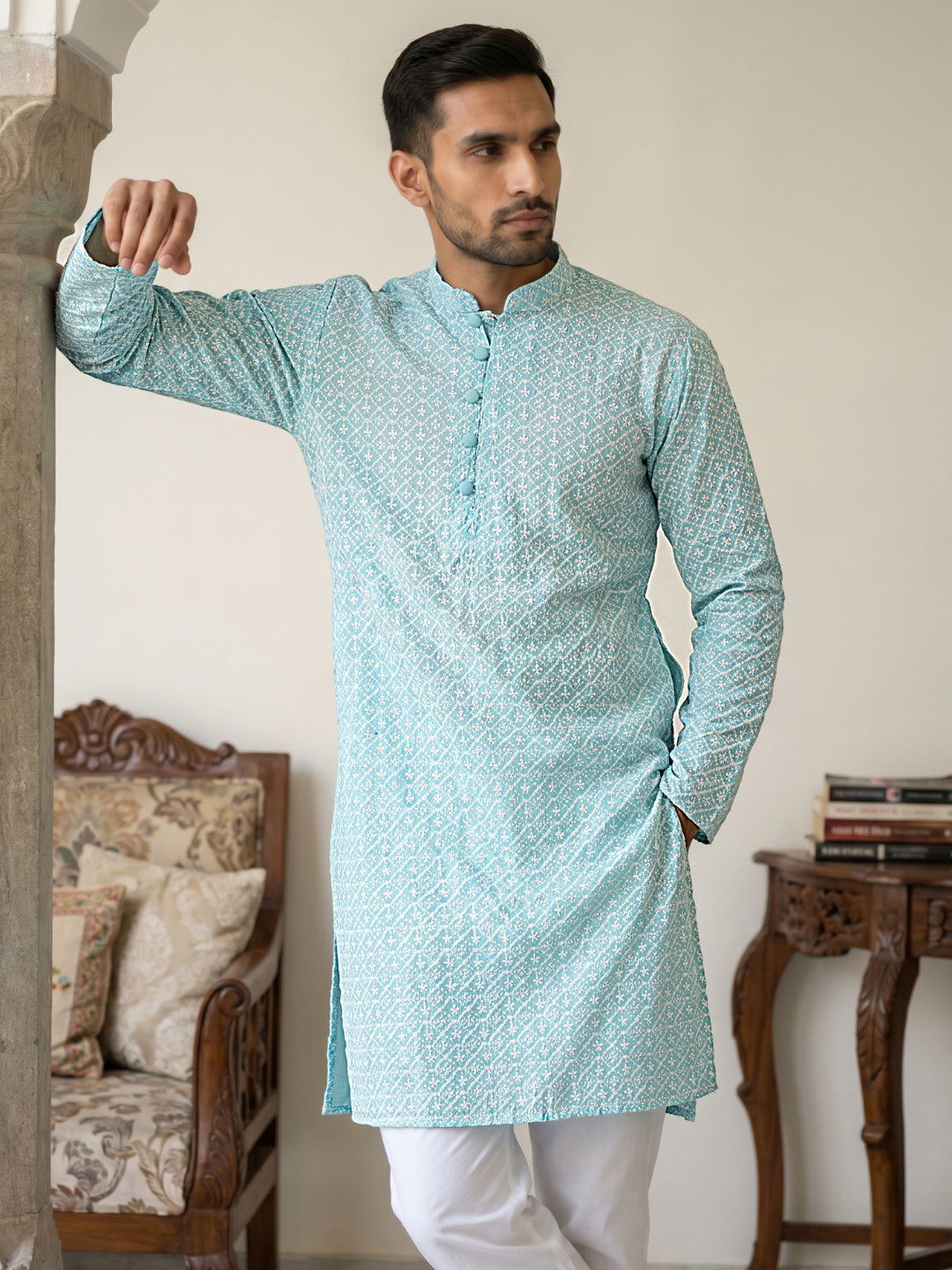 Floral Embroidered Kurta For Men