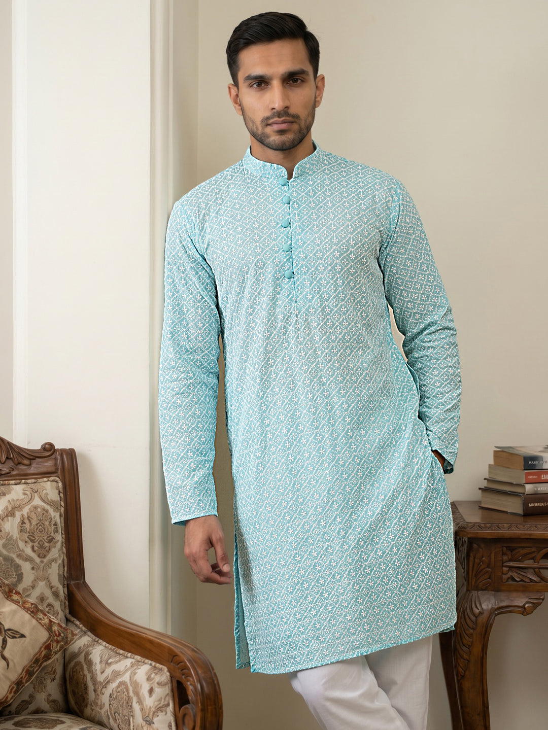 Floral Embroidered Kurta For Men