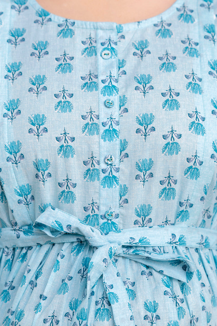 Blue Printed Maternity Dress