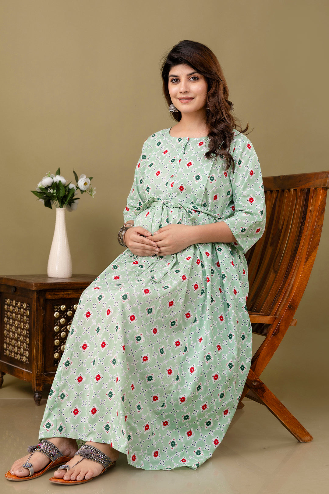 Green Printed Maternity Dress