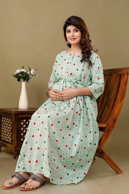 Green Printed Maternity Dress