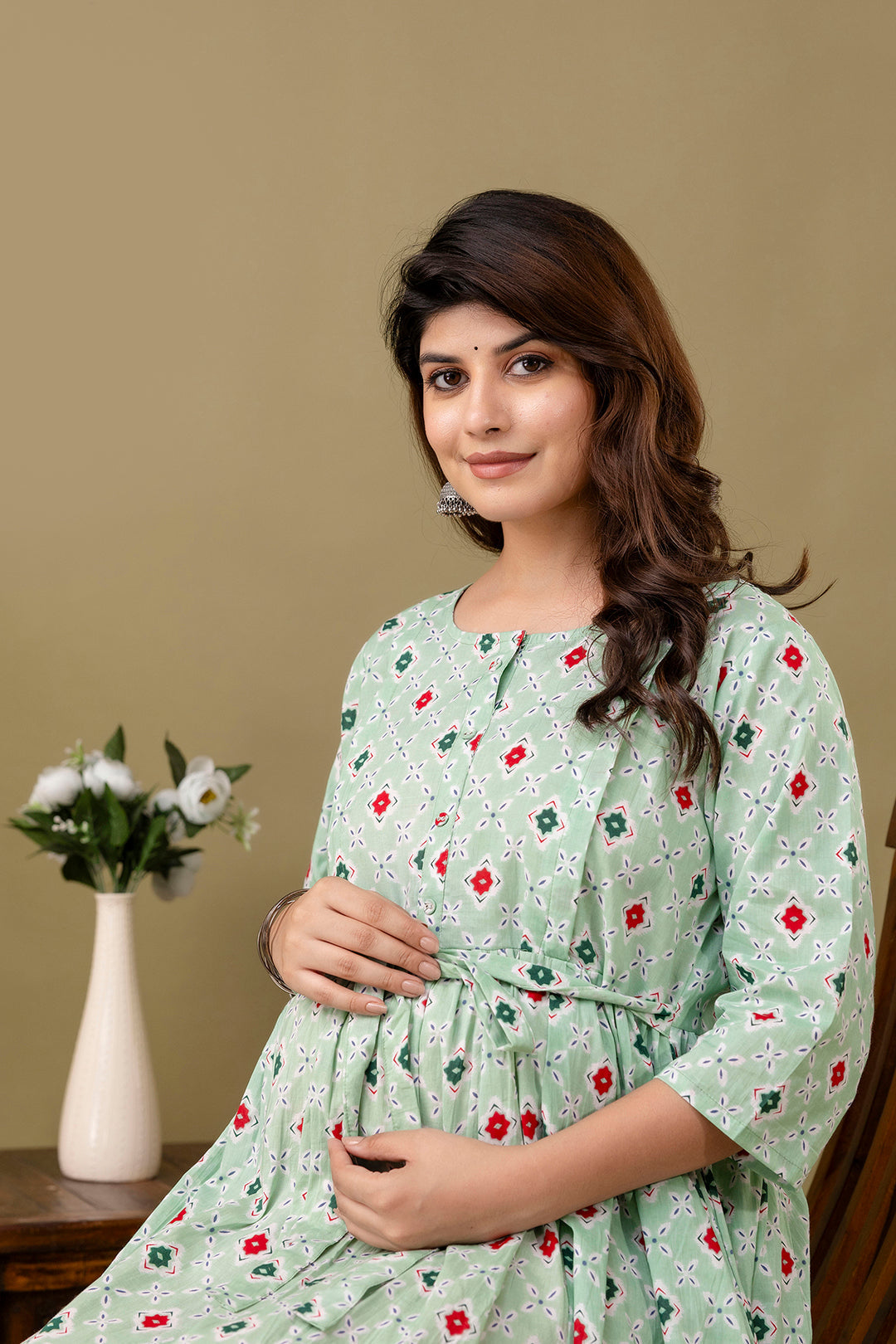 Green Printed Maternity Dress
