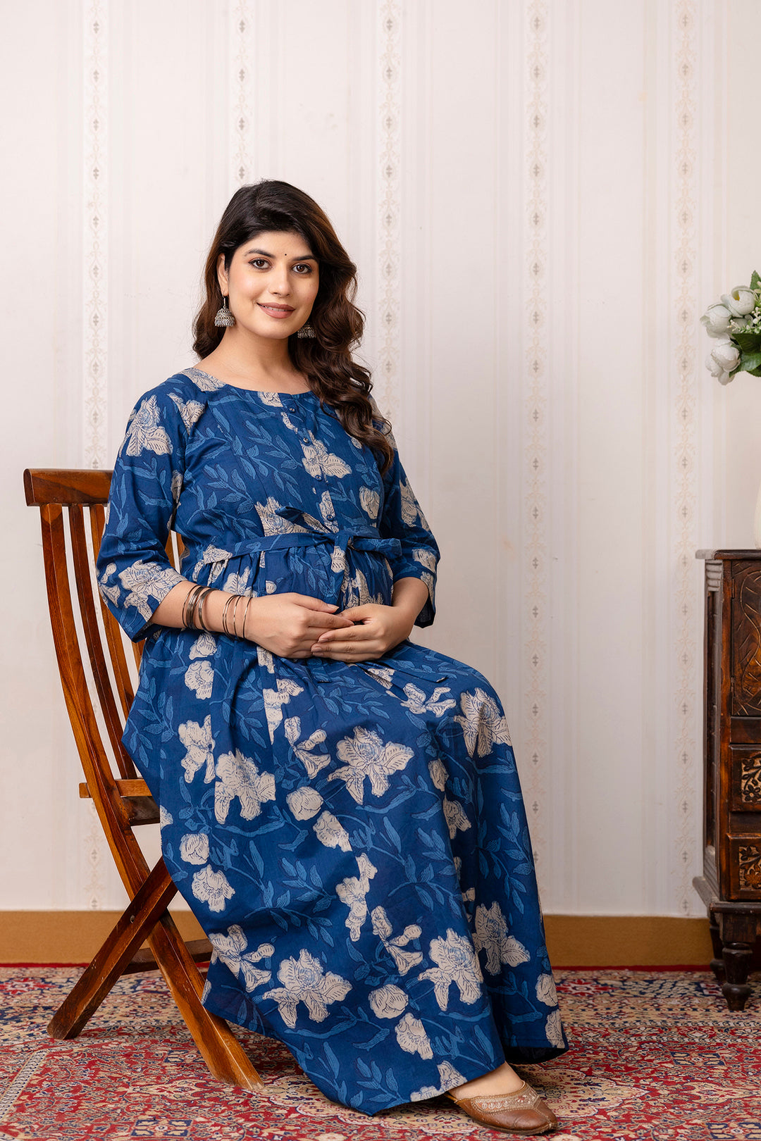 Blue Printed Maternity Dress