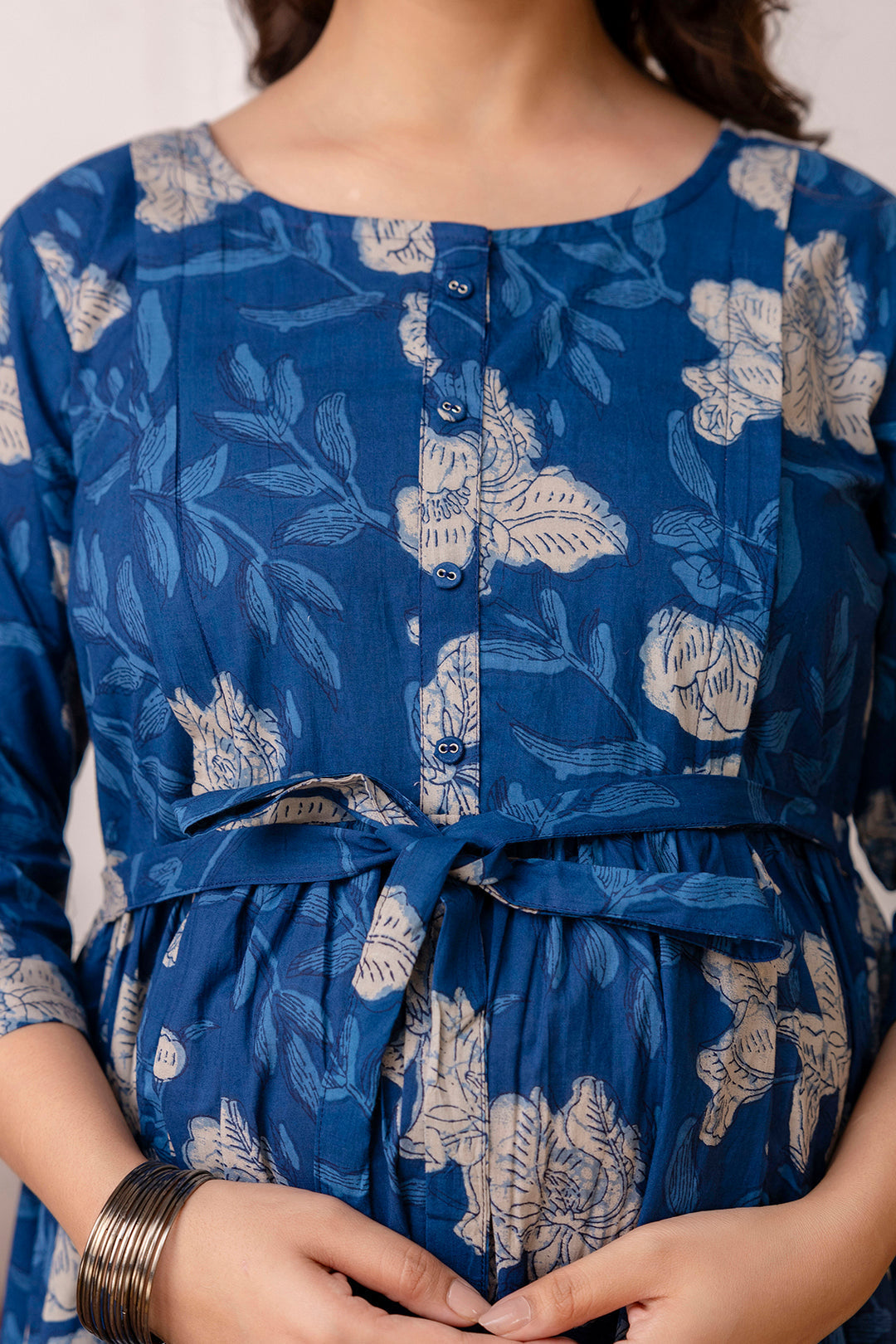 Blue Printed Maternity Dress