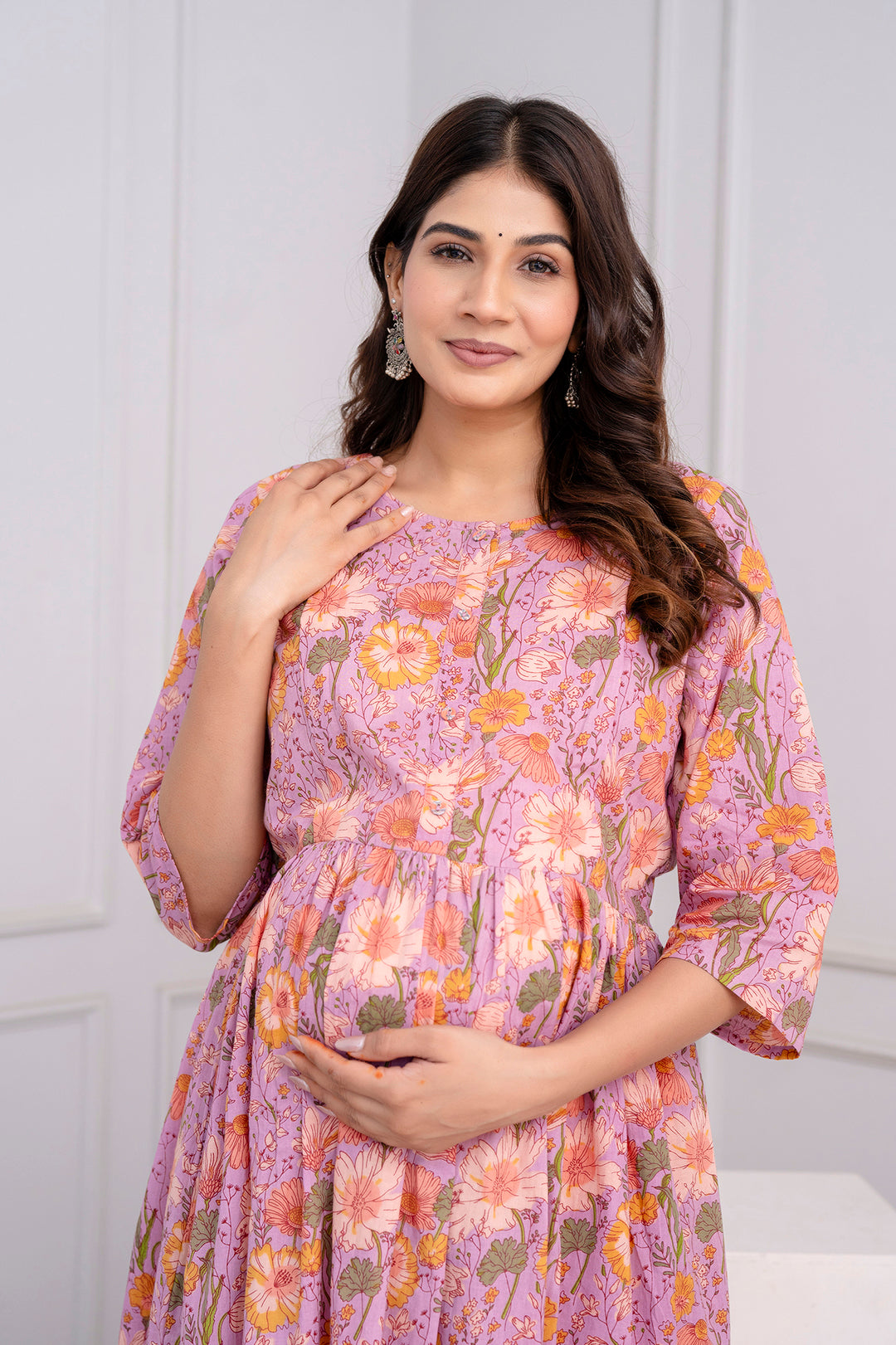 Purple Printed Maternity Dress