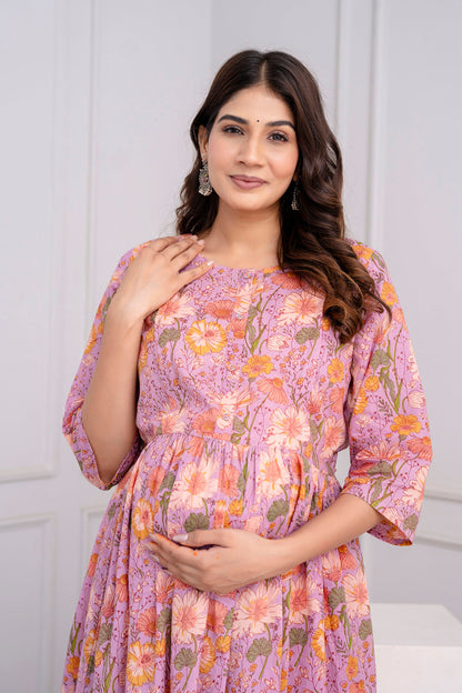 Purple Printed Maternity Dress