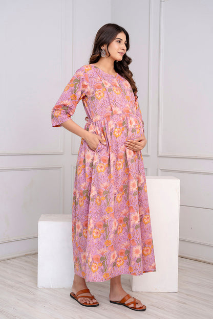 Purple Printed Maternity Dress