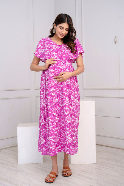 Purple Printed Maternity Dress