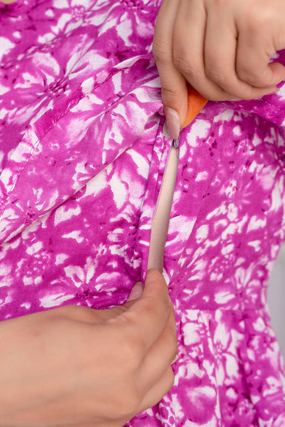 Purple Printed Maternity Dress