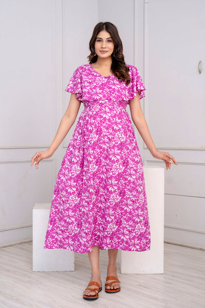 Purple Printed Maternity Dress