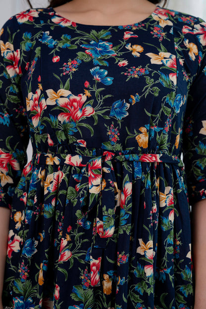 Navy Blue Printed Maternity Dress