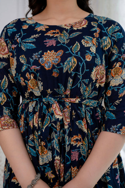 Navy Blue Printed Maternity Dress