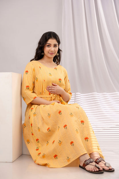 Yellow Printed Maternity Dress