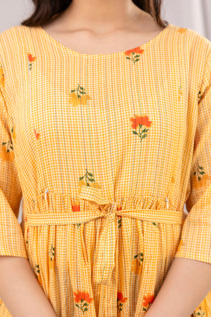 Yellow Printed Maternity Dress