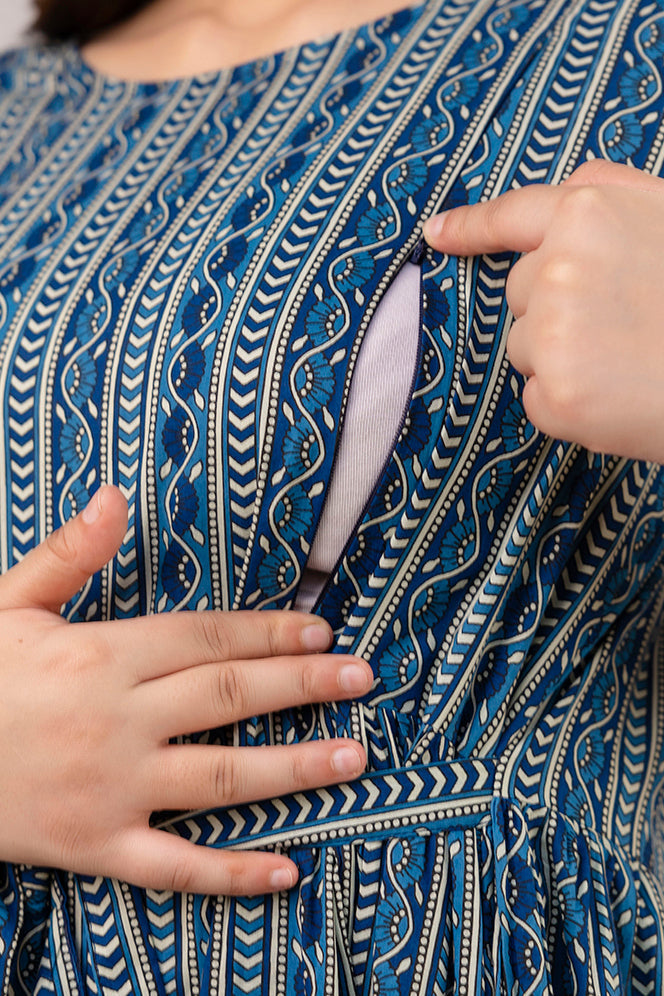 Navy Blue Printed Maternity Dress