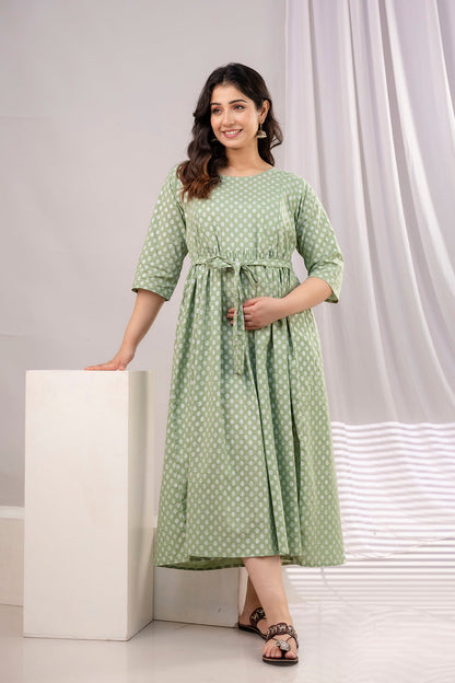 Green Printed Maternity Dress